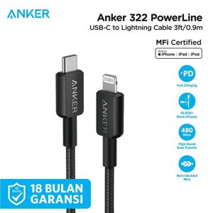 322 PowerLine USB C vers Lightning 60 W 1m Noir