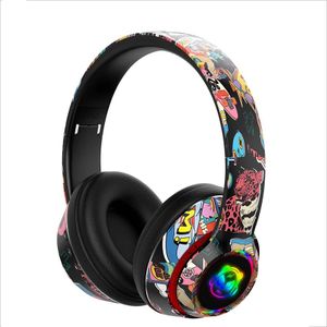 R9 Caques sans fil Bluetooth pliable avec graffiti lumineux RGB, réduction du bruit, basses profonde