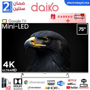 75"- MiniLED Google TV 5.0 sous Android 14, 4K UHD, HDR10, HLG, Dolby Audio - MLED75MU35DK